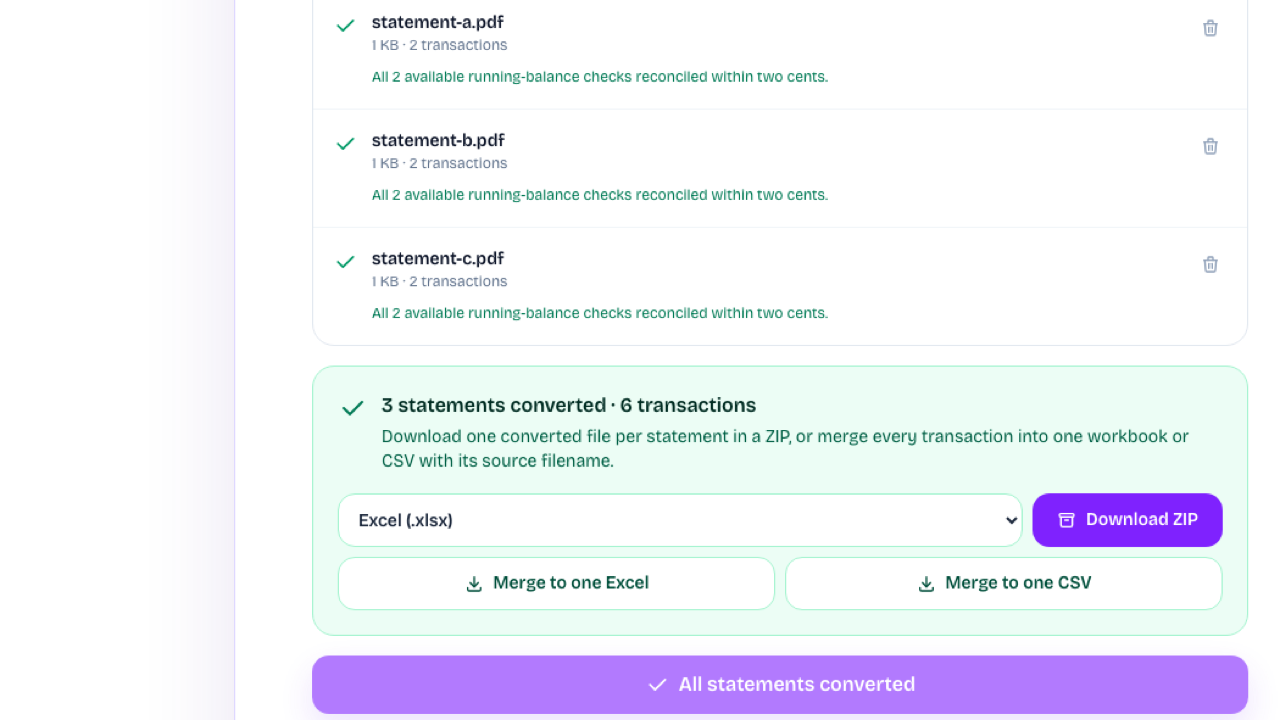 Batch export controls with a merge to CSV action