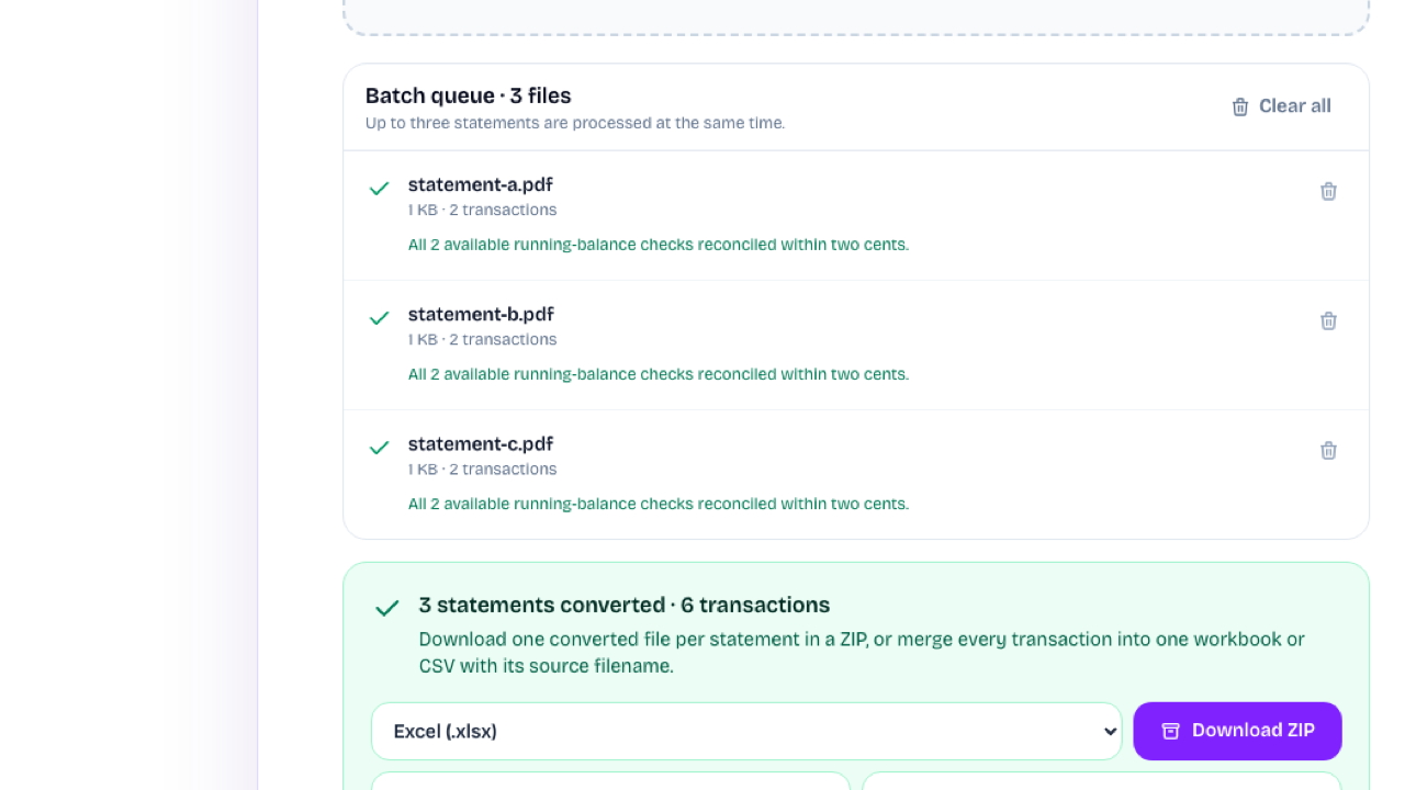 Bank Statement to Excel converter workbook preview